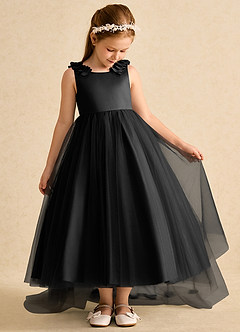 Azazie Lorita Abiti da Ragazza di Fiori Abito A-Line in Tulle Perline Nero image5