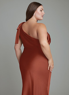 Azazie Yuanna Bridesmaid Dresses Auburn Mermaid One Shoulder Stretch Satin Dress image14