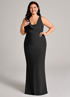 Azazie Rylina At-home Try On Dresses Black Mermaid Pleated Chiffon Dress image10