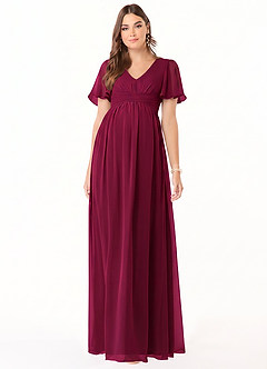 Azazie Verna Maternity Bridesmaid Dresses A-Line V-Neck Ruched Chiffon Floor-Length Dress image3