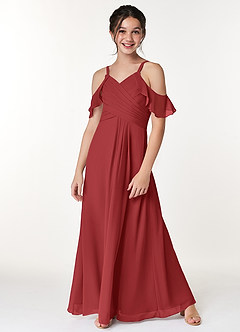 Azazie Dakota Junior Jurk van Chiffon met A-Lijn Off the Shoulder Roest image4
