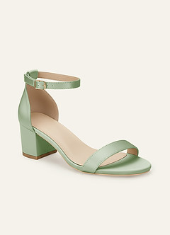 front Matching Color Matte Satin One Strap Buckle Block Heel Sandals