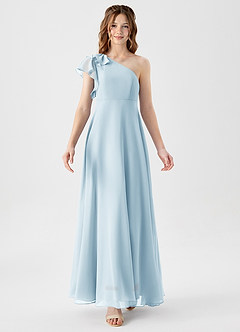 Azazie Arabella Junior Sky Blue A-Line Ruched Chiffon Dress image5