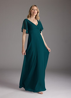 Azazie Alessa Mother of the Bride Dresses Pine A-Line V-Neck Pleated Chiffon Dress image4