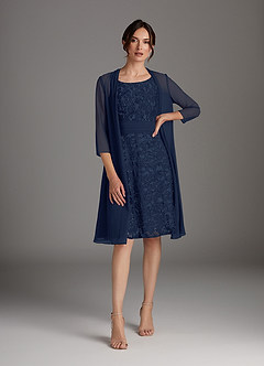Azazie Beth Mother of the Bride Dresses Dark Navy A-Line Scoop Sequins Chiffon Dress image4