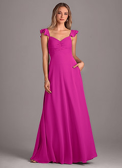 Azazie Kaylyn Bridesmaid Dresses Fuchsia A-Line Ruched Chiffon Dress image4
