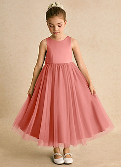 Azazie Solia Flower Girl Dresses Salmon Pink Ball-Gown Bow Tulle Dress image6