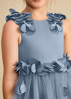 Azazie Atta Jurken voor bloemenmeisjes A-Lijn Jurk van Tule One-Shoulder Stoffig Blauw image5
