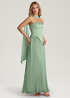 Azazie Tierney Robes de demoiselle d'honneur Robe Trapèze Convertible en Mousseline de soie Sans bretelle Matcha image7