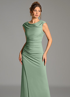 Azazie Chantal Robes de demoiselle d'honneur Robe Sirène en Jersey extensible de qualité supérieure Plissé Matcha image4