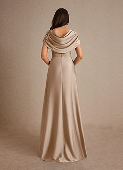 Azazie Branford Kleider für die Brautmutter A-Linie Plissee Stretch-Satin Kleid Taupe image3