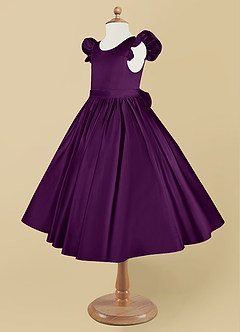 Azazie Violeta vestidos de niña de las flores Vestido de Uva de Satin Mate de Princesa con Lazo image9