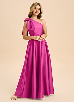 Azazie Penguin Junior Abito A-Line in Raso Elasticizzato Fiocco Fucsia image4