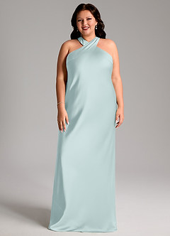 Azazie Doretta Brautjungfernkleider Meerjungfrau-Linie Plissee Stretch-Satin Kleid Nebel image1
