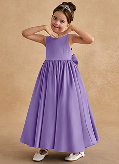 Azazie Bettie Flower Girl Dresses Tahiti A-Line Bow Matte Satin Dress image2