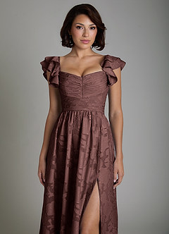 Azazie Anaya Brautjungfernkleider A-Linie Gestreift Blumen-Burnout Kleid Espresso image3