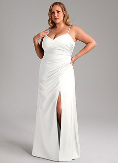 Azazie Azuree Abiti da Damigella Abito A-Line in Raso Elasticizzato Plissettato Bianco image1