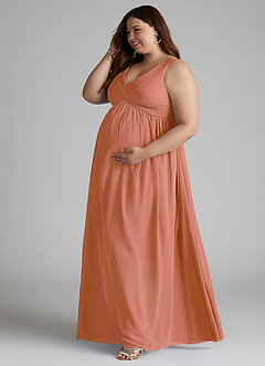 Azazie Yetta Brautjungfernkleider für Schwangere A-Linie V-Hals Versammelt Chiffon Bodenlänge Kleid image10