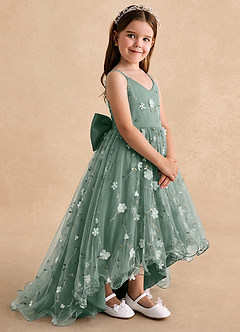 Azazie Celia vestidos de niña de las flores Vestido Eucalipto de Tul de Corte en A con Tirantes finos image3