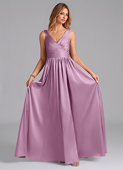 Azazie Keyla Bridesmaid Dresses Wisteria A-Line Pleated Stretch Satin Dress image4
