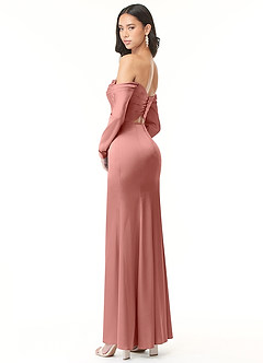 Azazie Hallie Bridesmaid Dresses Rosette Sheath Off-The-Shoulder Long Sleeve Stretch Satin Convertible Dress image6