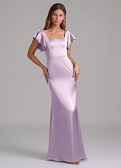 Azazie Elkie Jurken voor bruidsmeisjes Jurk van Stretch Satijn met Zeemeermin Vierkante halslijn Frosted Lila image5