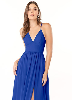 Azazie Aaida Bridesmaid Dresses Royal Blue A-Line Corset Chiffon Dress image6