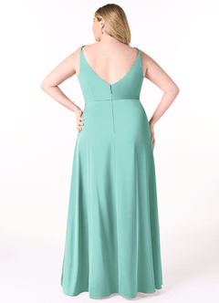 Azazie Dalilah Final Sale Dusty Blue A-Line V-Neck Pleated Stretch Satin Dress image7