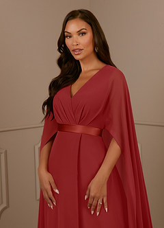 Azazie Isa vestidos de madre de la novia Vestido de Óxido de Gasa de Corte En A con Cuello en V plisado image5
