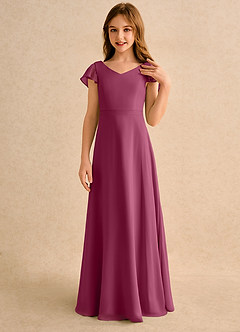 Azazie Nari Girls Formal Sukienki dla dziewczynek sypiących kwiaty Linia A z rękawami Szyfon Długość podłogi Sukienka image5