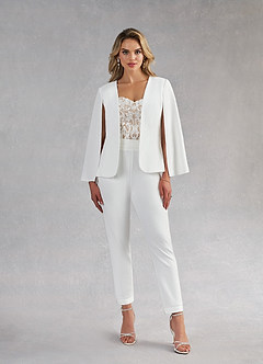Azazie Tiffany Wedding Dresses Diamond White Nude Pant Styles Lace Stretch Crepe Dress image5