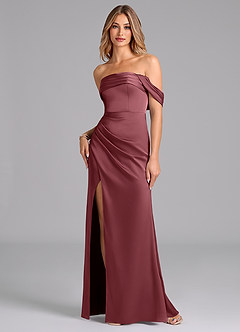 Azazie Lisbeth At-home Try On Dresses Desert Rose Mermaid Off the Shoulder Stretch Satin Convertible Dress image1