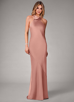 Azazie Velli Robes de demoiselle d'honneur Robe Sirène en Satin extensible Rosette image4