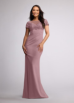 Azazie Susan Mère de la mariée Robes Robe Fourreau en Crêpe Élastique Dentelle Rose Poussiéreuse image1