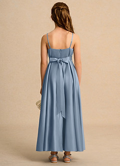 Azazie Pebbles Girl Flower Girl Dresses Dusty Blue A-Line Pleated Matte Satin Dress image3
