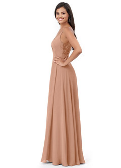 Azazie Lennon Bridesmaid Dresses Champagne Rose A-Line Lace Chiffon Dress image3