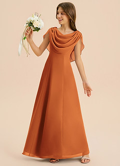 Azazie Lambie Junior Robe Trapèze en Mousseline de soie Plissée Cannelle image1