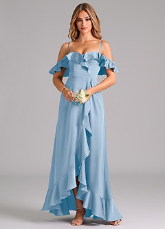 Azazie Lyra Brudtärnklänningar Klänning av A-Linje i Stretch Satin Off the shoulder Puderblå Konvertibel image5
