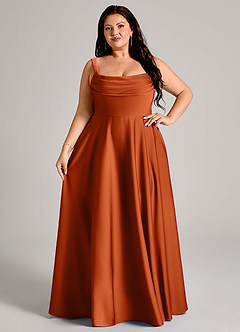 Azazie Shaude Bridesmaid Dresses Burnt Orange A-Line Pleated Stretch Satin Dress image12