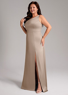 Azazie Phaedra Jurken voor bruidsmeisjes Jurk van Stretch Satijn met A-lijn One-shoulder Taupe image12