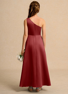 Azazie Taffy Girls Formal Robe Demoiselle D'honneur Fillette Robe Trapèze en Mat Satiné Dentelle Rouille image2