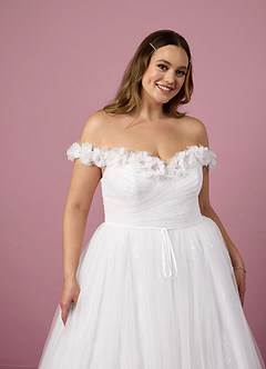 Barbie ♥ Azazie Hochzeitskleider A-Linie Schulterfrei Tüll Kleid Diamantweiß image13