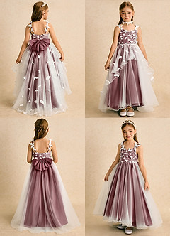 Azazie Darlina Flower Girl Dresses Ivory Desert Rose Ball-Gown Lace Tulle Dress image2