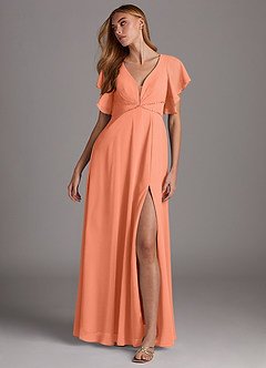 Azazie Kitr Slutförsäljning Klänning av A-Line i Chiffong Ruched Solnedgång image3