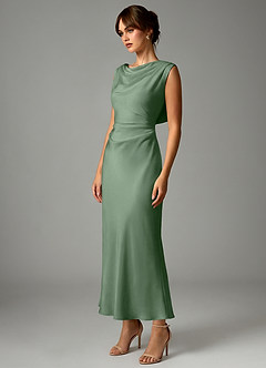 Azazie Kieryn Robes de demoiselle d'honneur Robe Sirène en Satin extensible Plissée Matcha image3