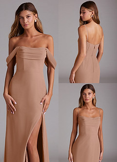 Azazie Saige Bridesmaid Dresses Champagne Rose A-Line Off the Shoulder Chiffon Convertible Dress image10