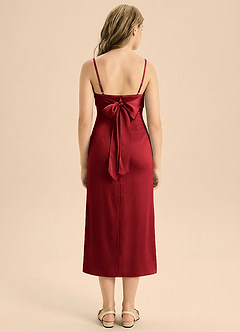 Azazie Mai Junior Osłona Pofałdowany Satyna elastyczna Długość herbaty Młodsza druhna Sukienka image2