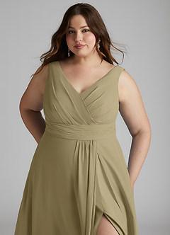 Azazie Karina Bridesmaid Dresses Moss Green A-Line Pleated Chiffon Dress image11