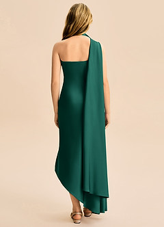 Azazie Briony Junior Emerald Sheath Pleated Stretch Satin Dress image2