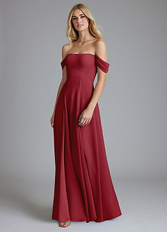 Azazie Seriana Final Sale Pomegranate A-Line Off the Shoulder Chiffon Dress image1